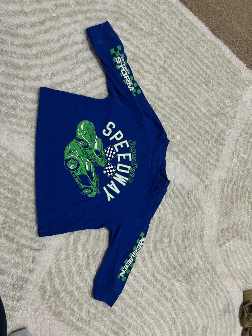 GAP Blue Long Sleeve Tee with Green Race Car Graphic